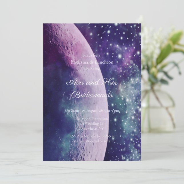 Invitación Almuerzo de Damas de Honor Galaxia Púrpura Celesti (Anverso de pie)