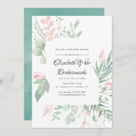 Invitación Almuerzo de Damas de Honor Pastel Rosa Verde