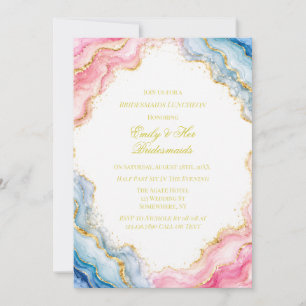 Invitación Almuerzo de Damas de Honor Pink Blue Gold Ágata