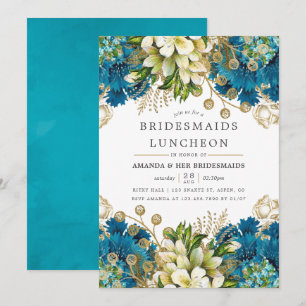 Invitación Almuerzo de Damas de Honor Shabby-Chic Verde Azul