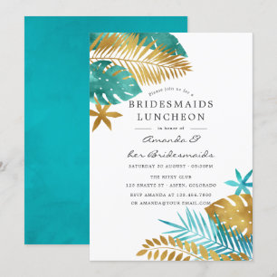Invitación Almuerzo de Damas de Honor Tropical Turquesa y Dor