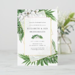 Invitación Almuerzo de Damas de Honor Tropical Verde Geométri