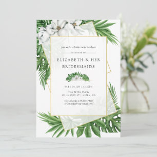 Invitación Almuerzo de Damas de Honor Tropical Verde Geométri