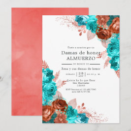Invitación Almuerzo de Damas de Honor Turquesa y Coral Españo