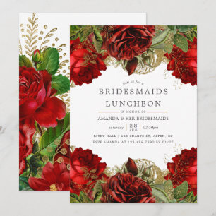 Invitación Almuerzo de Damas de Honor Vintage Rojo Borgoña y