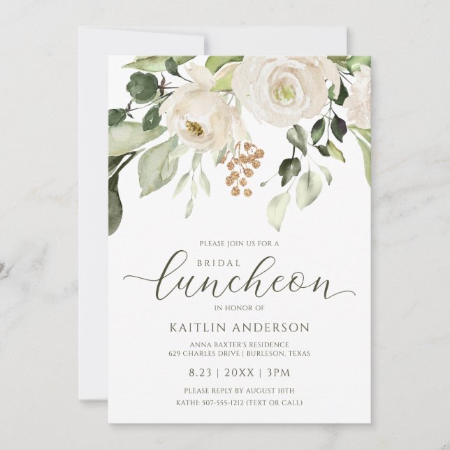 Invitación Almuerzo de Despedida de Soltera Verde Blanco (Anverso)