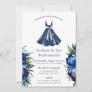 Invitación Almuerzo de la Purpurina Peony Blue Silver Bridesm