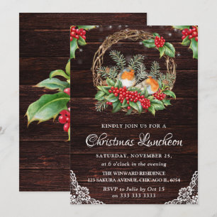 Invitación Almuerzo de Navidad con Robles Rústicos y Corona d