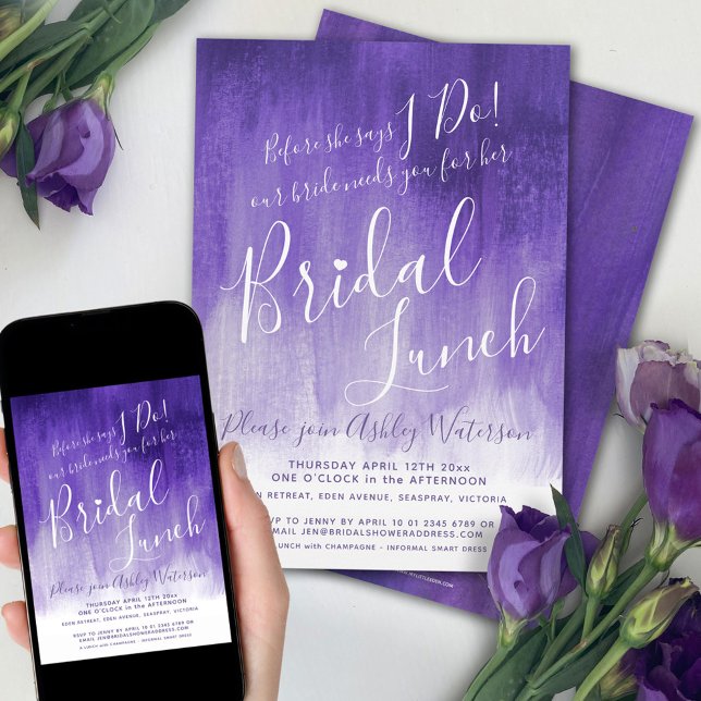 Invitación Almuerzo de novia de arte abstracto morado real (Subido por el creador)