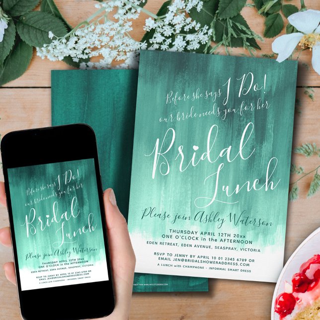 Invitación Almuerzo de novia de arte abstracto verde esmerald (Subido por el creador)
