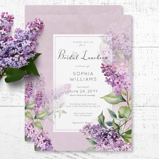 Invitación Almuerzo de novias Rústico Romántico Purple & Sage (Rustic Romantic Purple & Sage Lilacs Bridal Lunch Invitation)