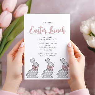 Invitación Almuerzo de Pascua de conejo rosa moderno