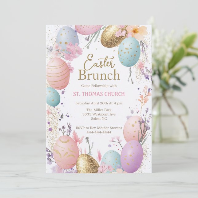 Invitación Almuerzo de Pascua, fiesta de Pascua, brunch de ca (Anverso de pie)