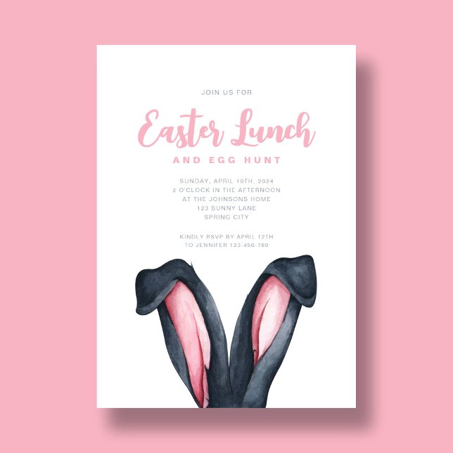 Invitación Almuerzo de Pascua Orejas de Conejito Adorable (Cute Bunny Ears Easter Lunch Invitation)
