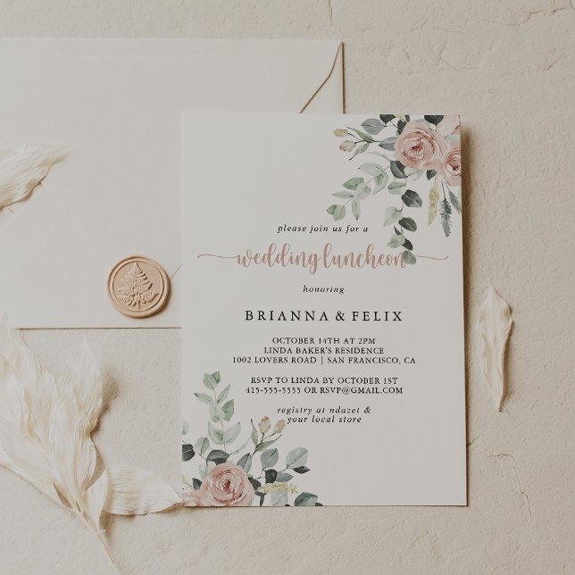 Invitación Almuerzo del Boda Floral Rosa Rosa Rosa Polvorient (Subido por el creador)
