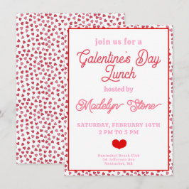 Invitación Almuerzo del Día de Galentine con Corazones Rojos