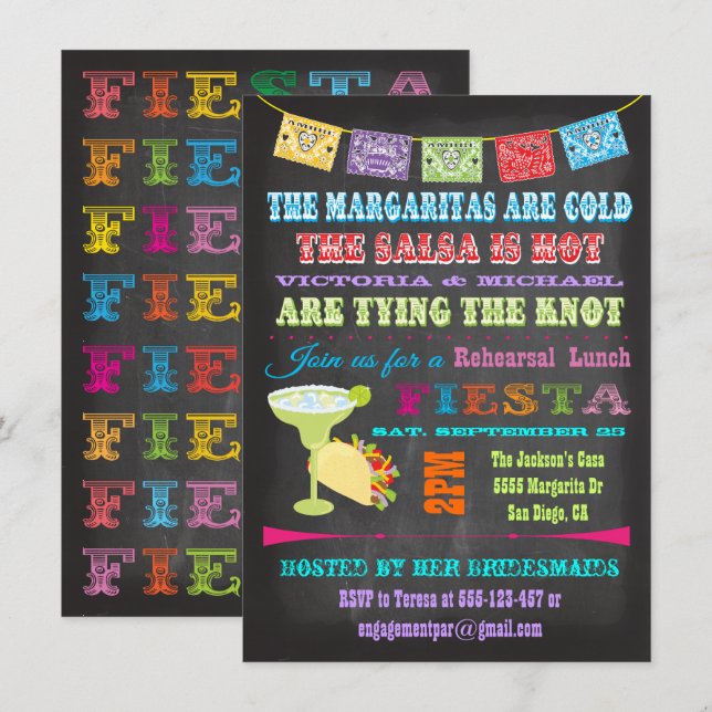 Invitación Almuerzo del ensayo de la Fiesta mexicana de Chalk (Anverso / Reverso)