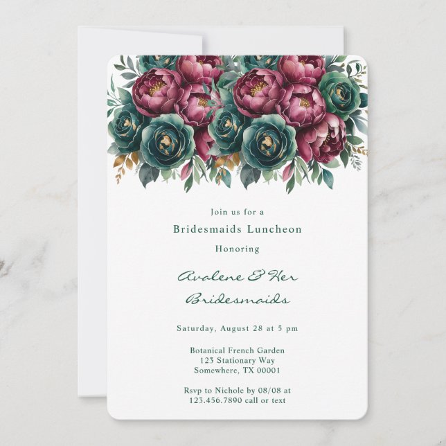 Invitación Almuerzo elegante de damas de honor para novias en (Anverso)