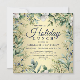 Invitación Almuerzo Navideño Floral de Invierno Rústico