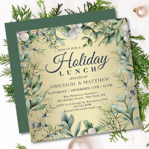 Invitación Almuerzo Navideño Floral de Invierno Rústico