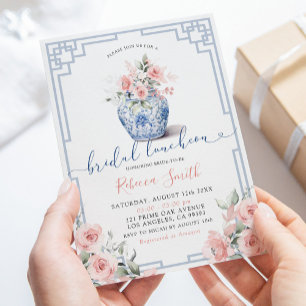 Invitación Almuerzo Nupcial Blush Pink Peony Chinoiserie