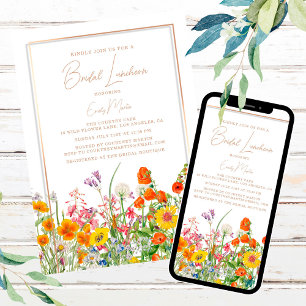Invitación Almuerzo Nupcial Boho Flores Silvestres Coloridas