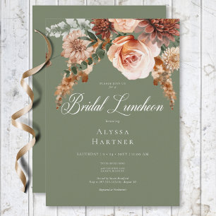 Invitación Almuerzo Nupcial Boho Melocotón y Óxido Floral Ver