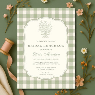Invitación Almuerzo Nupcial con Lazo Floral de Cuadros Verde
