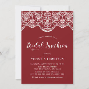 Invitación Almuerzo Nupcial de Encaje de Brocado Blanco