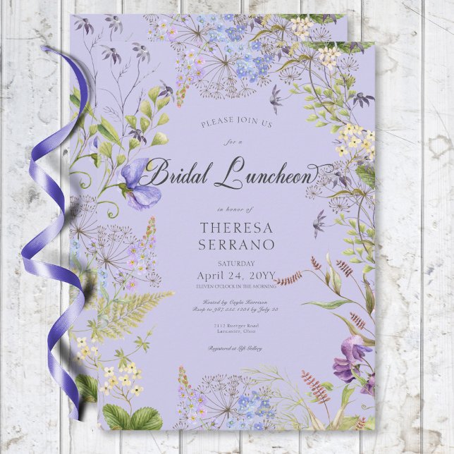 Invitación Almuerzo nupcial de flor silvestre rustico morado (Rustic Purple Sage Wildflower Bridal Lunch Invitation)