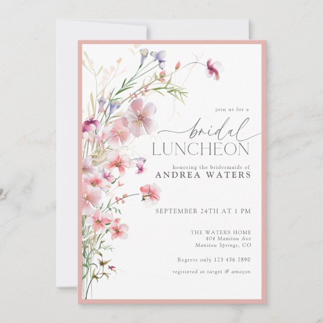 Invitación Almuerzo Nupcial de Flores Pequeñas Rosadas Elegan (Anverso)