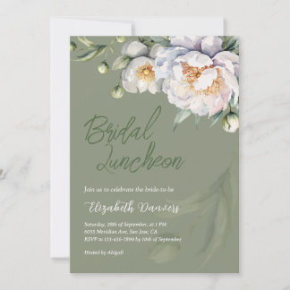 Invitación Almuerzo Nupcial Elegante de Color Blanco Peonía y
