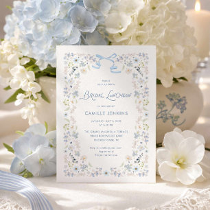 Invitación Almuerzo Nupcial Floral Azul con Lazo