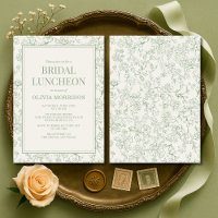 Invitación almuerzo nupcial floral francesa verde