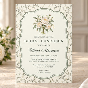 Invitación Almuerzo Nupcial Francés Floral Ducha de Verde Sal