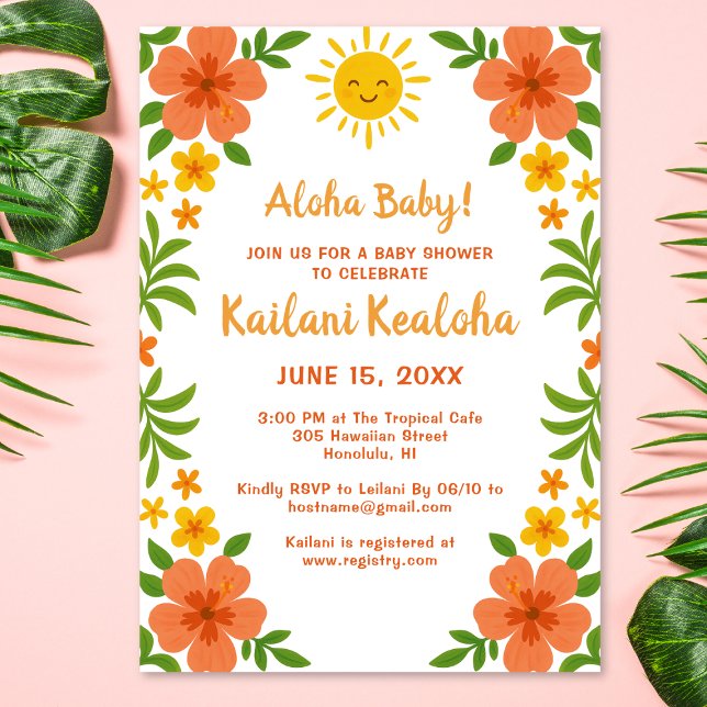 Invitación ¡Aloha Baby! Baby Shower floral tropical hawaiano (Subido por el creador)