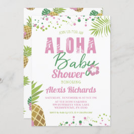 Invitación Aloha Baby Chica Rosado y Verde Tropical Baby Show