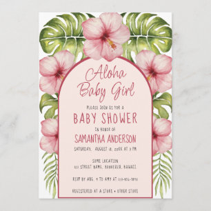 Invitación Aloha Baby Girl Ducha Tropical Floral Acuarela