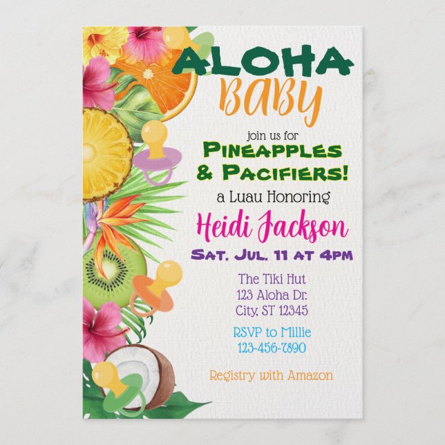 Invitación Aloha Baby, Pineapples & Pacifiers Baby Shower (Anverso)