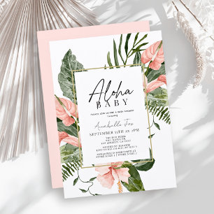 Invitación Aloha Baby Rosa Fiesta Tropical Floral para el Beb