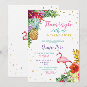 Invitación Aloha Baby Shower Flamingo Chica Boy Gold Invitaci