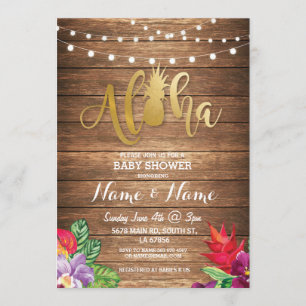 Invitación Aloha Baby Shower Pineapple Chica Boy Wood Invite