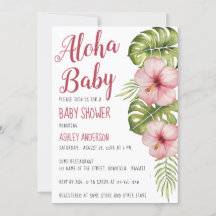 Aloha Baby Shower Tropical Floral acuarela rosa