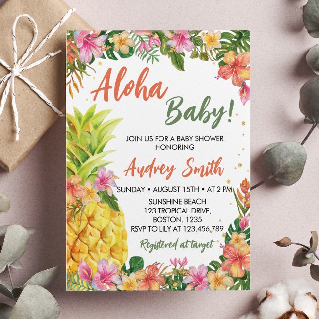 Invitación Aloha Baby Shower Tropical Floral Summer (Subido por el creador)