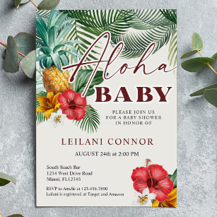 Invitación Aloha Baby Shower tropical hawaiano de piña