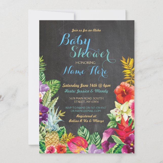 Invitación Aloha Baby Shower Tropical Luau Boy Blue Invite (Anverso)
