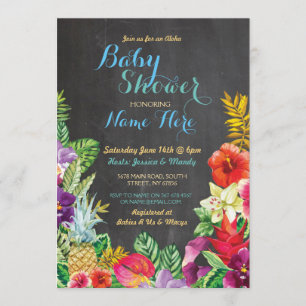 Invitación Aloha Baby Shower Tropical Luau Boy Blue Invite