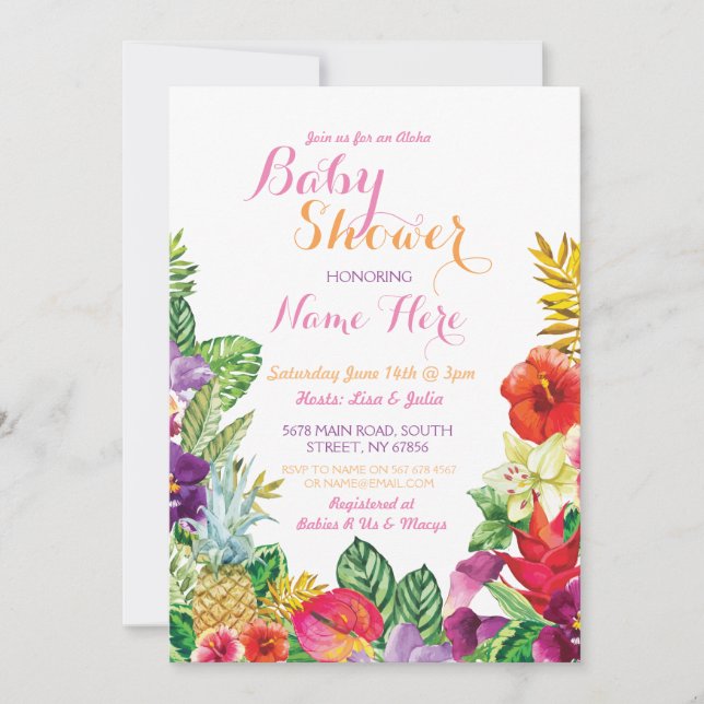 Invitación Aloha Baby Shower Tropical Luau Pink Invite (Anverso)