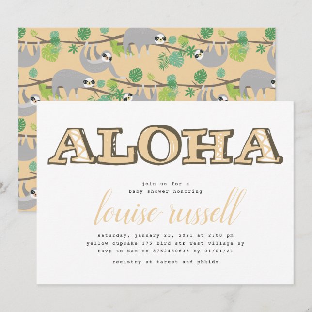 Invitación Aloha Baby Tropical Animal | BABY SHOWER (Anverso / Reverso)