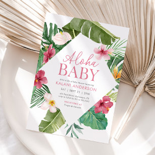 Invitación Aloha Baby Tropical Chica Floral Baby Shower